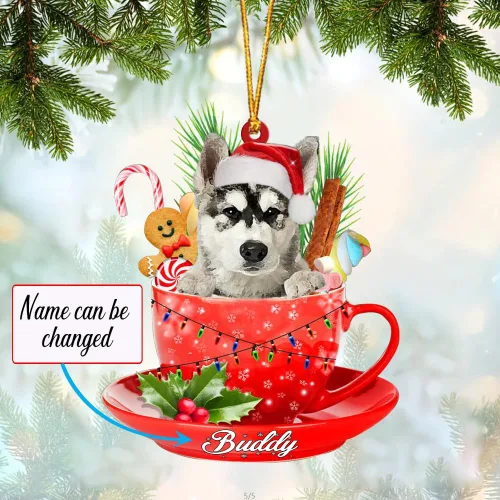 Miniatura 2 de Alaskan Malamute - Adorno acrílico personalizado para perro en taza, adorno de Navidad personalizado para perro 2023, decoración de árbol