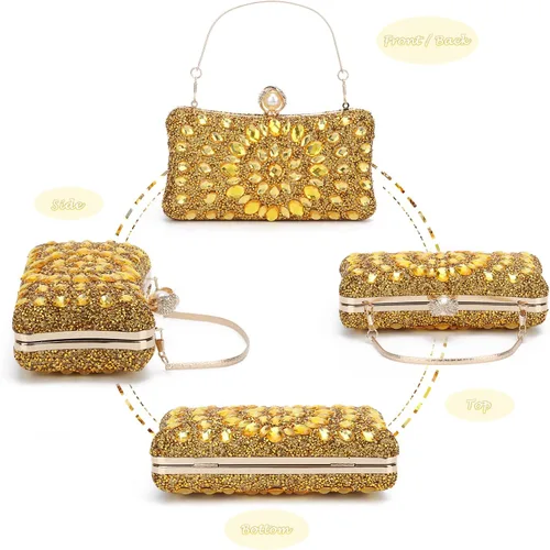 Miniatura 2 de Lanpet Bolso de mano multicolor con diamantes de imitación de cristal para mujer, bolso de hombro con correa de cadena