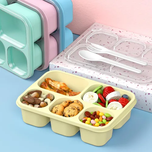 Miniatura 4 de Bento Box - Lonchera para Adultos, Paquete de 4, Contenedor de Preparación de Comidas de 5 Compartimentos para Niños, Contenedores Reutilizables PP