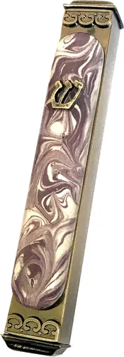 Miniatura 7 de Mezuza, fácil montaje, vidrio de arte sobre caja de metal, caja de regalo y desplazamiento no Kosher incluido* (tierra)