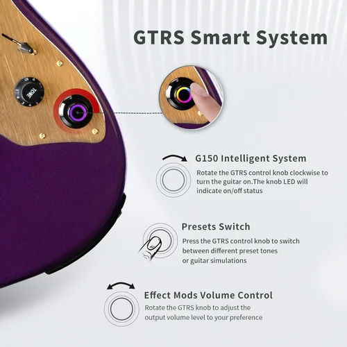 Miniatura 3 de GTRS Kit de guitarra eléctrica inteligente S900 con transmisor inalámbrico UHF, sistema inteligente de guitarra de práctica con 126 tipos de Púrpura