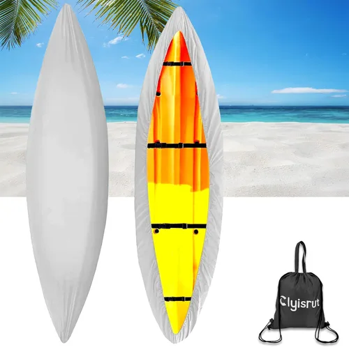 Miniatura 11 de Fundas impermeables para kayak de 10 a 16 pies para almacenamiento al aire libre, accesorios de cubierta de canoa, cubierta de lancha Oxford, Gris