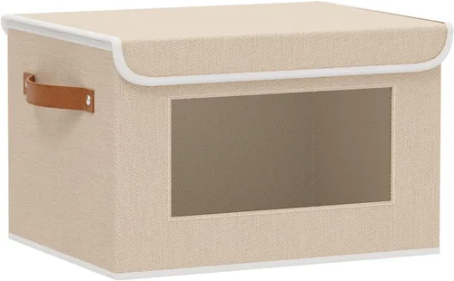 Miniatura 22 de Cesta de almacenamiento de tela con tapa, organizador decorativo de lino para armario, caja de almacenamiento de 15 x 9.8 x 9.8 pulgadas con asas