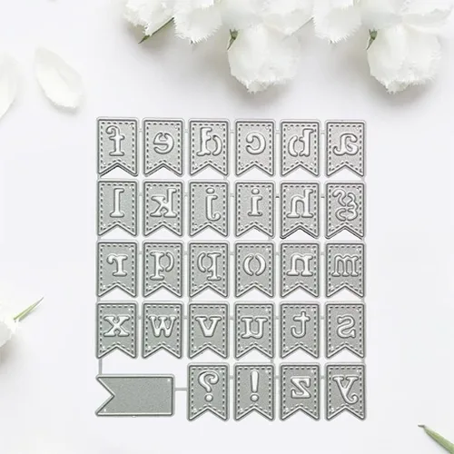 Miniatura 7 de Plantilla de bandera de alfabeto, troqueles de corte de acero al carbono, álbum de recortes, álbum de fotos, grabado, tarjetas de papel, plantillas