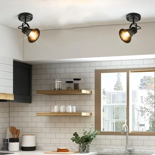 Miniatura 7 de KEESFU Iluminación de pista mini industrial para techo, luces de punto negras para interiores con cabezal de luz ajustable multidireccional, foco