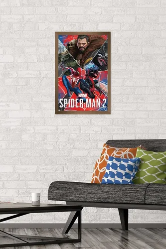 Miniatura 2 de Trends International Marvel's Spider-Man 2 - Póster de pared de grupo, 22.4 pulgadas de largo x 14.7 pulgadas, versión enmarcada en bronce Versión