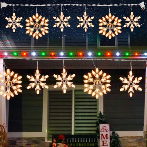 Miniatura 9 de Dazzle Bright Luces navideñas de copo de nieve para exteriores, 100 unidades de 8.5 pies conectables, impermeables, luces de carámbano de Navidad