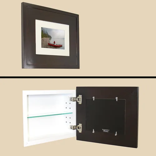 Miniatura 22 de Marco de fotos oculto de 11 x 14 pulgadas, botiquín sin espejo para baño, empotrado en la pared, fabricado en América del Norte, madera real, sin