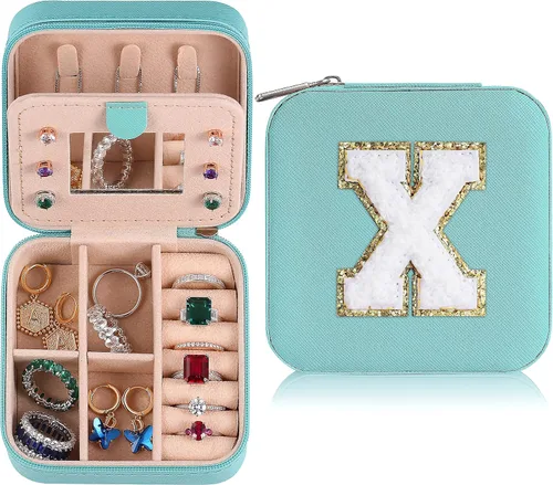 Yqljew Joyero de viaje para mujeres y niñas, joyero con inicial X Joyero pequeño Joyero de viaje para mujer Estuche de joyería de viaje Regalos