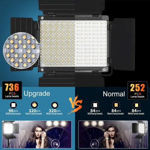 Miniatura 10 de GVM - Luz de video LED RGB con control Bluetooth, kit de iluminación de video 1000D PRO de 360° a todo color con 736 cuentas LED, 2 paquetes de luz