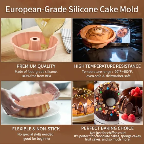 Miniatura 3 de PADELE Paquete de 2 moldes de silicona antiadherentes, 10 pulgadas, moldes de silicona para pasteles, molde para hornear para gelatina, gelatina