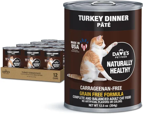 Miniatura 12 de Dave's Pet Food Paté húmedo sin granos para gatos (Turquía), fabricado en Estados Unidos naturalmente saludable, conservado, vitaminas y minerales