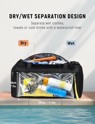 Miniatura 2 de SKYSPER Bolsa deportiva pequeña de 30L con bolsillo húmedo para deportes, viajes, fitness y entrenamiento para hombres y mujeres (negro)
