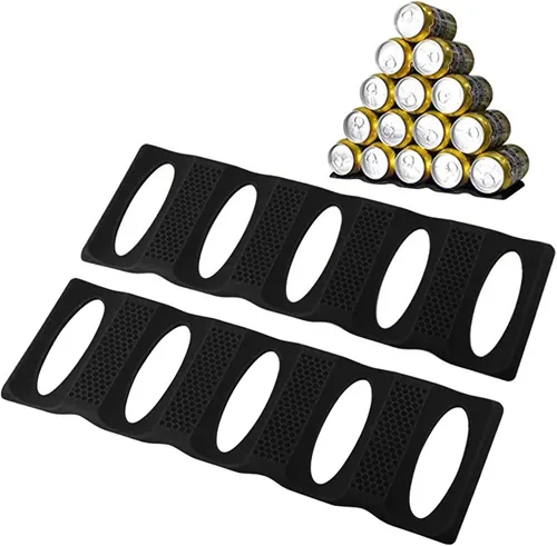 Webake Organizador de latas de nevera para organización y almacenamiento de despensa, paquete de 2 estantes de silicona para botellas de cerveza
