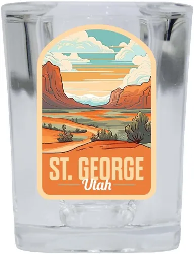 Miniatura 3 de St. George Utah Design A Souvenir - Vaso de chupito cuadrado de 2.5 onzas, base azul, paquete de 2