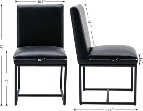 Miniatura 2 de BESTANO Sillas De Comedor - Juego de 2 sillas de comedor modernas negras tapizadas de piel sintética para cocina y comedor con marco de metal negro