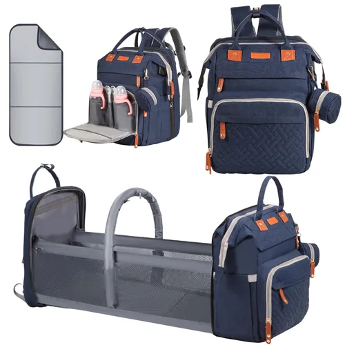 Miniatura 13 de Bolsa de pañales, artículos esenciales para bebés, mochila multifuncional de gran capacidad, el mejor regalo para recién nacidos con estación de Rosa