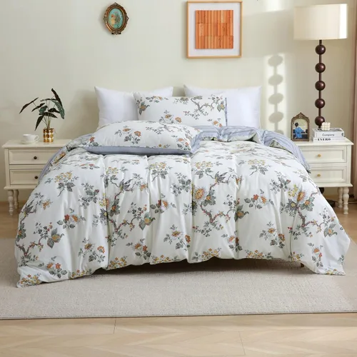 Miniatura 16 de ABREEZE Fundas de edredón individuales, juego de ropa de cama bohemio retro, funda de edredón de mandala colorida, funda de colcha estilo floral