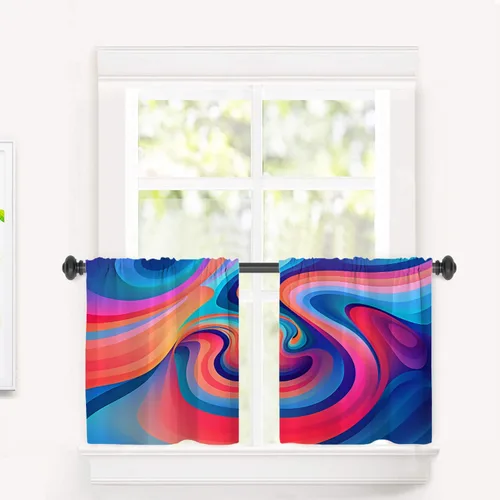 Miniatura 83 de Cortinas de cocina de hojas de arce otoñales para ventanas, hojas verdes y rojas sobre cenefas opacas negras, tratamientos de ventana de poliéster