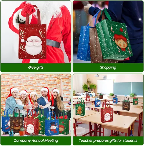 Miniatura 5 de Clysee 6 bolsas de regalo de Navidad con asas, tela no tejida, bolsas reutilizables para fiestas de Navidad, 6 estilos de 10.2 x 8.3 pulgadas