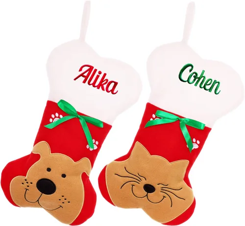 Miniatura 13 de Calcetín de Navidad Personalizado Grande Tejido Personalizado Bordado con Nombre Calcetín de Navidad para Familia Niños Mascotas Decoración