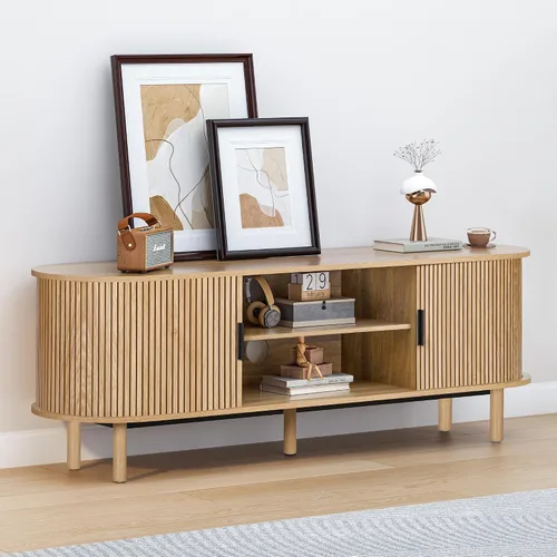 Miniatura 5 de Janmer Home Soporte de TV acanalado de 54 pulgadas con almacenamiento, consola de TV moderna de mediados de siglo con puertas correderas Tambour