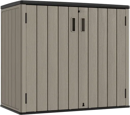 KINYING Cobertizos de almacenamiento horizontales para exteriores, gabinete de almacenamiento para exteriores, caja de almacenamiento de Marrón
