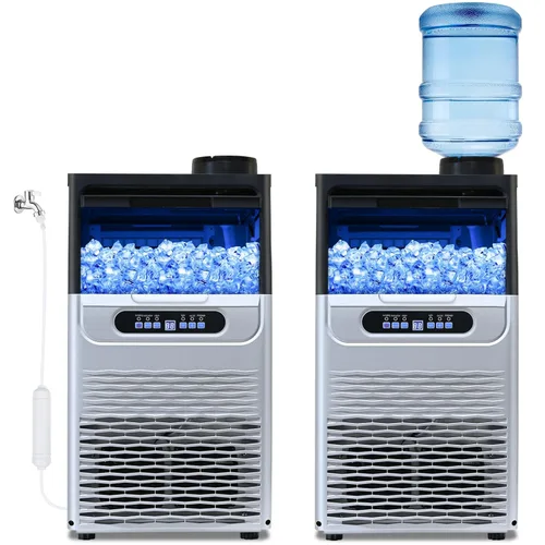 Amzgachfktch - Máquina comercial para hacer hielo, 100 libras/24 horas, máquina para hacer hielo con 2 modos de entrada de agua, capacidad de