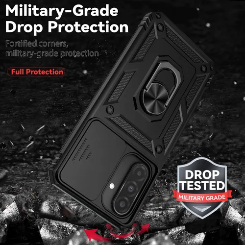 Miniatura 6 de Funda para Galaxy A26 con cubierta para lente de cámara, protector de pantalla HD, protección contra caídas de grado militar, soporte de anillo