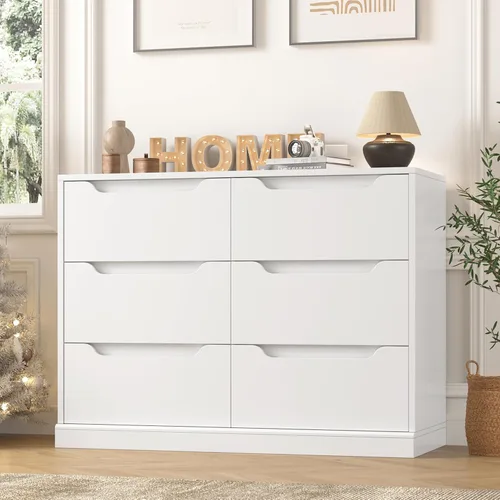 Miniatura 5 de Hostack - Cómoda moderna de 6 cajones para dormitorio, cómoda doble de madera con almacenamiento, organizador de almacenamiento de madera grande