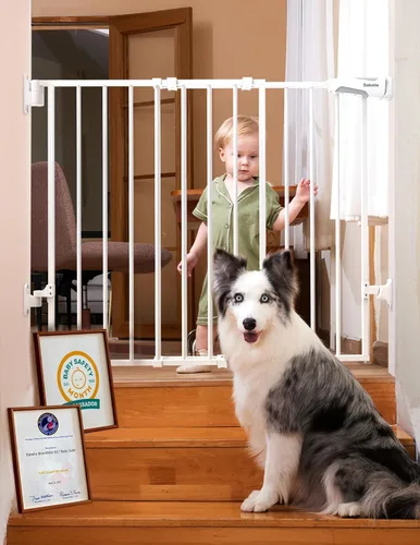 Miniatura 18 de Babelio Puerta de bebé para escaleras, cocina y puertas, sin barra inferior, operación con una sola mano, cierre automático, montaje de hardware