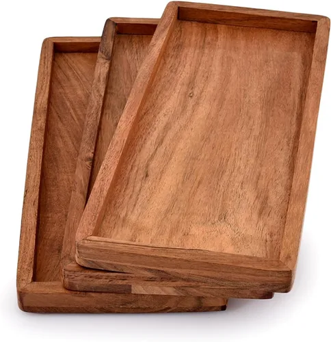 Miniatura 3 de NIRMAN Platos rectangulares de madera de acacia para decoración del hogar, alimentos, verduras, frutas, embutidos, bandeja para servir aperitivos
