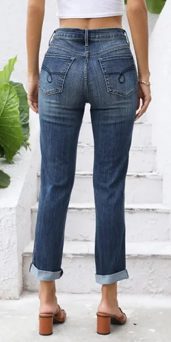 Miniatura 4 de OFLUCK Jeans de cintura alta para mujer, rasgados, elásticos, recortados