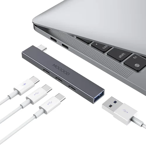 MOGOOD Hub USB C Divisor USB C para portátil (monitor no compatible), adaptador multipuerto tipo C con entrega de energía de 60 W para MacBook Quest
