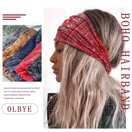 Miniatura 3 de Olbye Diademas anchas para mujer, diadema bohemia anudada, bandas elásticas antideslizantes para el cabello, diademas florales africanas, bandas
