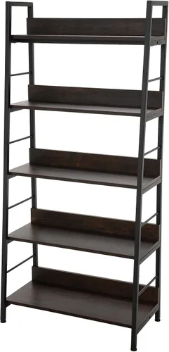 Miniatura 10 de Homdox Estantería de escalera de 5 niveles, estantería industrial de madera y metal, soporte para plantas y flores, estante de almacenamiento