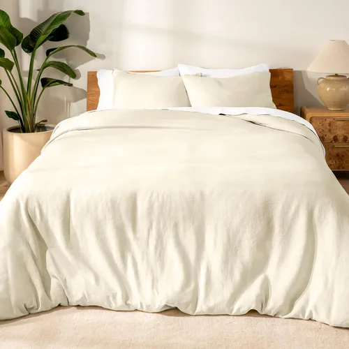 Bare Home Funda nórdica tamaño Queen - 100% lino europeo - transpirable y duradera - Funda nórdica con fundas de almohada (matrimonial/Queen,
