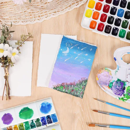 Miniatura 5 de 50 hojas de papel para acuarela de 4 x 6 pulgadas, 300 g/m², papel de borde deshilachado, papel hecho a mano, papel de algodón para acuarelas
