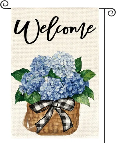AVOIN colorlife Bandera de jardín de primavera y verano de hortensias de 12 x 18 pulgadas, doble cara exterior, bandera floral de bienvenida para