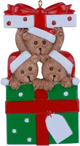 Adorno de Navidad personalizado de familia de osos 2025 – Con caja de regalo para familia de 3 – Decoraciones de árbol hechas a mano – Regalos