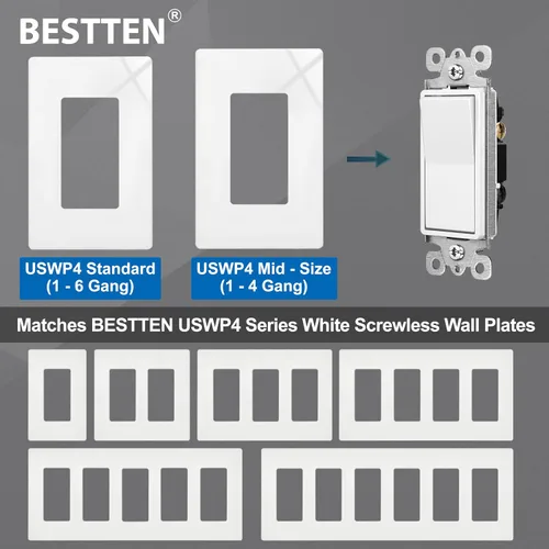 Miniatura 9 de BESTTEN Paquete de 20 interruptores decorativos de pared de 3 vías con placa de pared, 15 A, 120 V/277 V, un solo polo o tres vías, interruptor