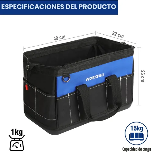 Miniatura 2 de WORKPRO - Bolso de herramientas de 16 pulgadas, con abertura ancha y base moldeada impermeable