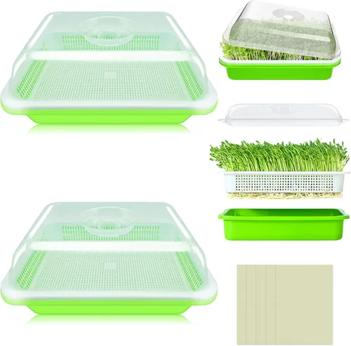 Legigo Paquete de 2 Bandejas Germinadoras de Semillas con Tapas - Bandeja de Germinación de Cultivo Sin Suelo, Bandejas de Cultivo de Microvegetales