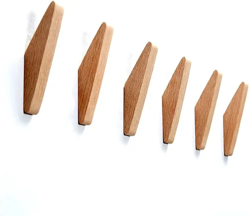 Miniatura 3 de Paquete de 6 ganchos de pared de madera, ganchos de roble para abrigos, diseño minimalista, resistente para bata, colgador de ropa de madera