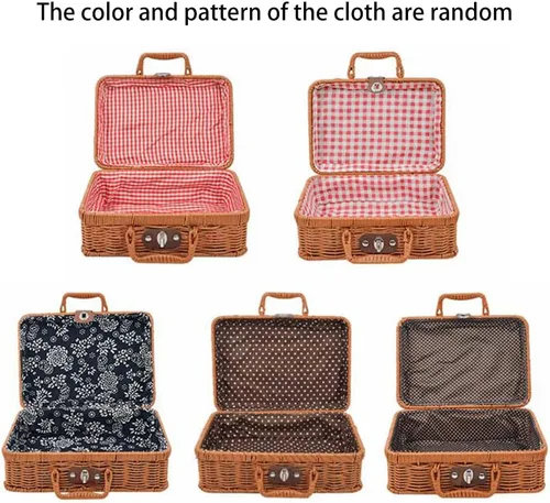 Miniatura 2 de Maleta de ratán cesta de almacenamiento tejida a mano de mimbre vintage maleta organizador de maquillaje bolsa de ratán cesta de picnic para viajes