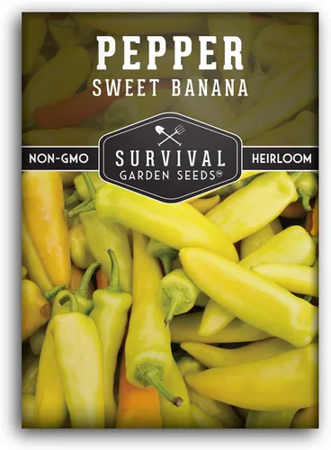 Semillas de pimiento dulce de plátano para plantar – Variedad amarilla de reliquia sin OMG – Pimientos suaves para comer fresco, decapado y rebanar