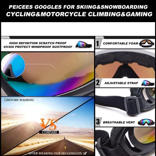 Miniatura 4 de Peicees Paquete de 4 gafas de esquí para mujeres, hombres, niños, deportes de nieve, motocicleta, snowboard