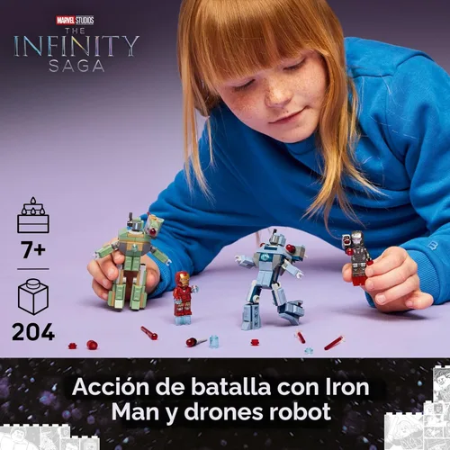 Miniatura 2 de LEGO Marvel Iron Man & War Machine vs. Hammer Drones Juguete de construcción – Juego de simulación con 2 minifiguras de juguete – Bloques
