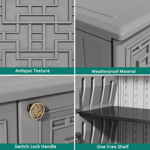 Miniatura 6 de KINYING Armario de almacenamiento para exteriores, impermeable, caja de cubierta de resina de 62 galones para cojines de muebles de patio, Gris