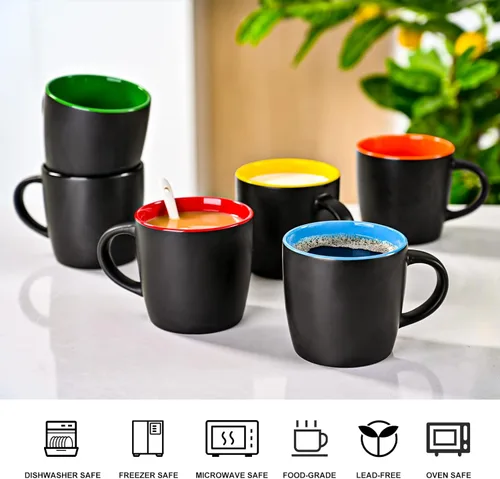 Miniatura 3 de BYCNZB Juego de tazas de café de cerámica de 11 onzas, tazas de porcelana negra mate, varios colores, tazas para café, té, jugo, cacao, juego de 6